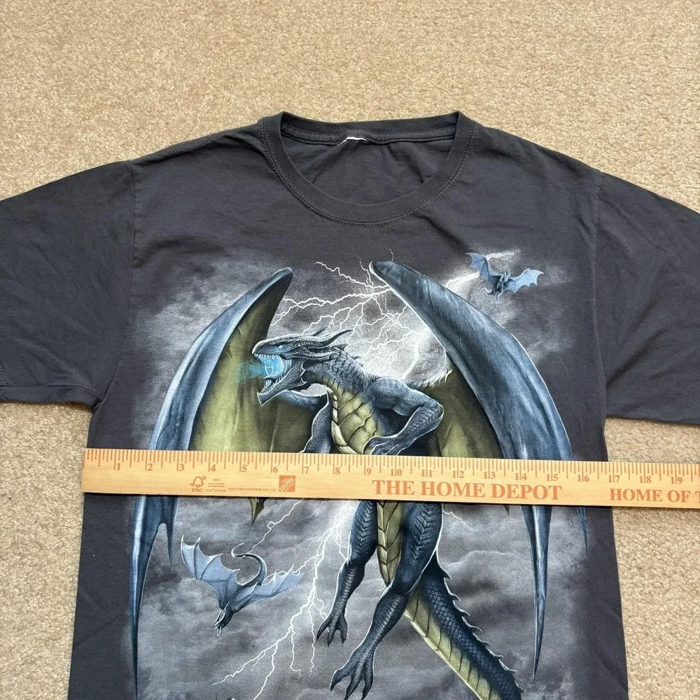 Dragon Fantasy Shirt Mens Small‎ Black Lightning Storm Castle Graphic Tee